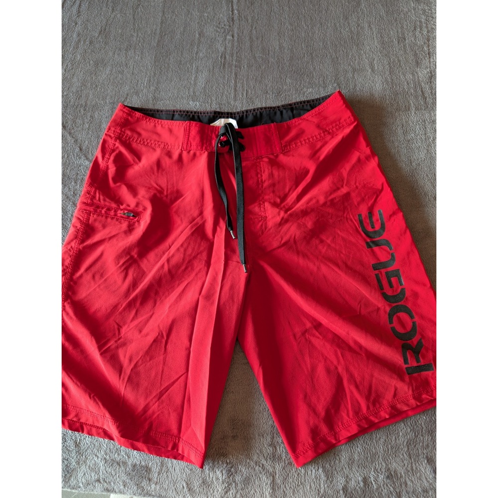 Rogue Fitness Mens Red Board Shorts Training CrossFit Workout Size 32 Logo